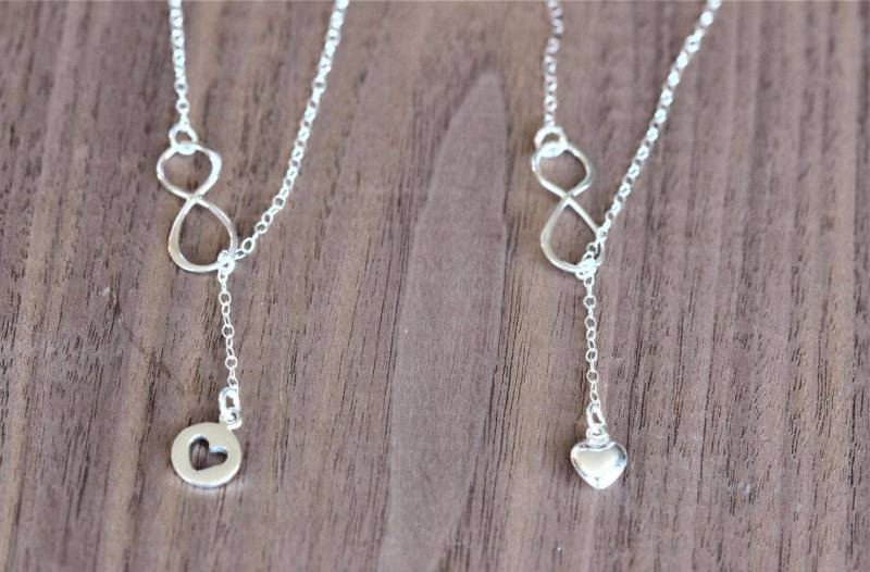 sterling Silber Infinity Herz Lariat Halskette - Mutter Tochter Set von rainbowearring1