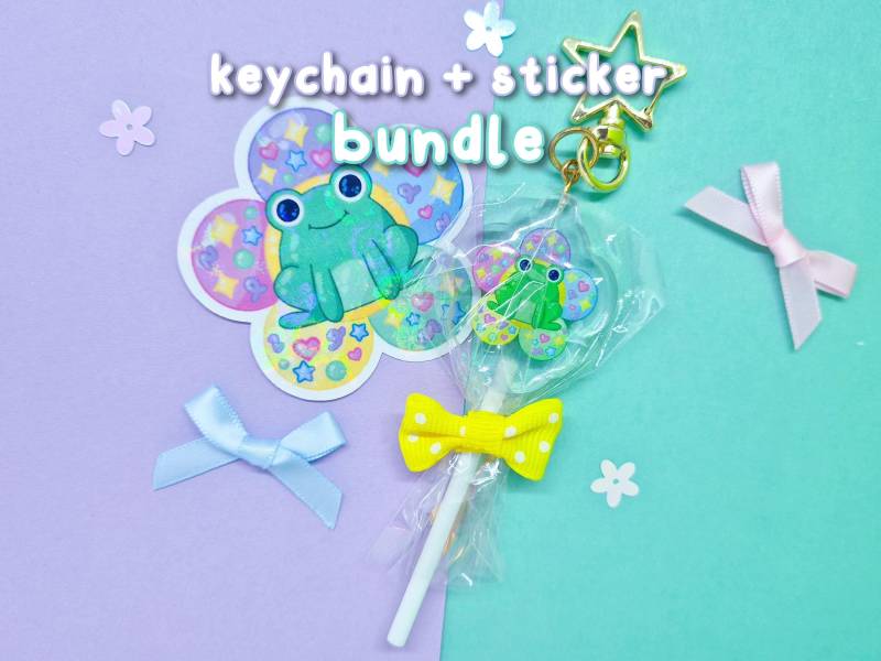 Lollifrog Acrylic Keychain + Flower Frog Sticker Gift Bundle von rainbowkiwishop