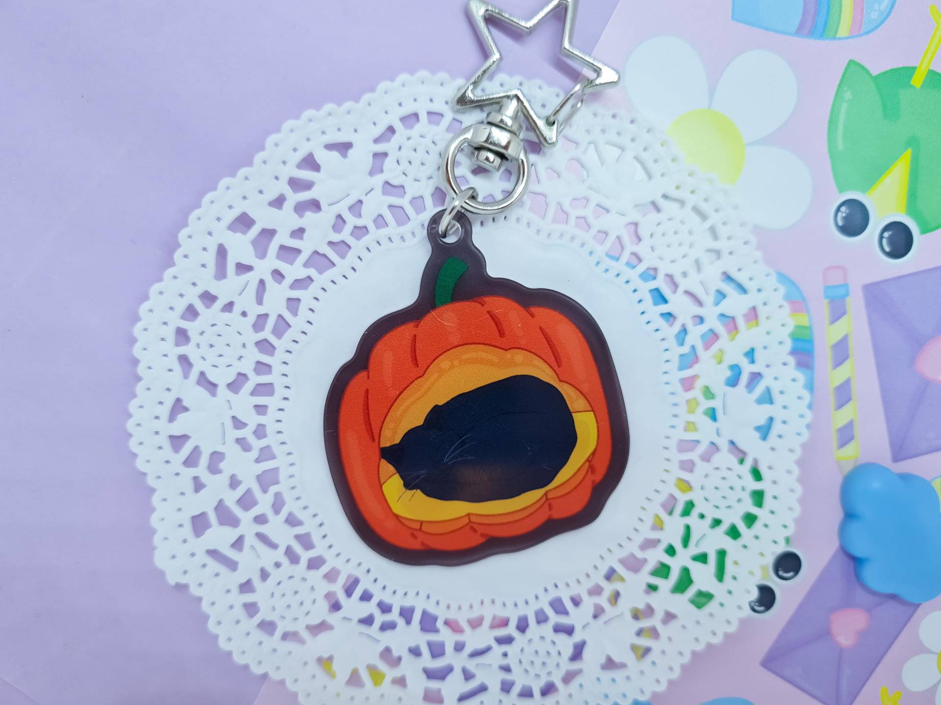 Pumpkin Cat Acrylic Keychain Doublesided | Halloween, Autumn, Kawaii Cute Cat, Cozy, Goblincore, Witchy Gift, Black, Orange, Fall Vibes von rainbowkiwishop