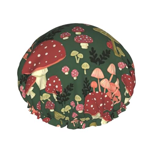 Bright Mushrooms Kunstdruck, wiederverwendbare Bade-Duschhauben für Frauen, langes Haar, doppellagiger Bade-Duschhut Bright Mushrooms Kunstdruck, wiederverwendbare Bade-Duschhauben für Frauen, langes Haar, doppellagiger Bade-Duschhut von rannsut