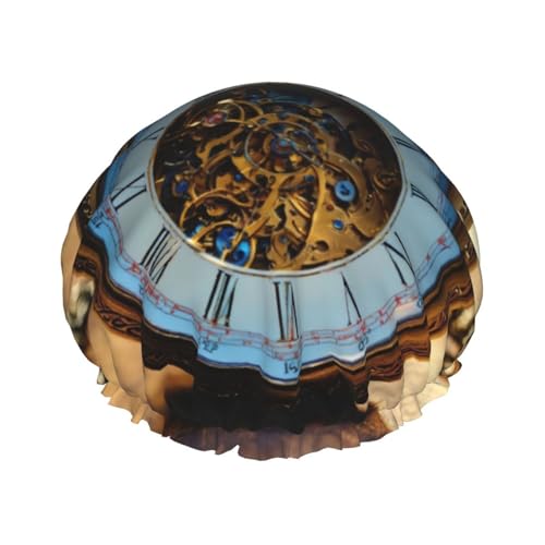 Gears Clock Bronze-Duschhaube mit Jahrhundertdruck, wiederverwendbar, für Damen, langes Haar, doppellagig, Badehut von rannsut