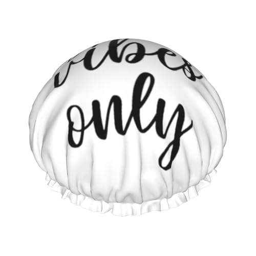 Good Vibes Only Print Wiederverwendbare Bade-Duschhauben für Frauen, langes Haar, doppellagiger Bade-Duschhut von rannsut