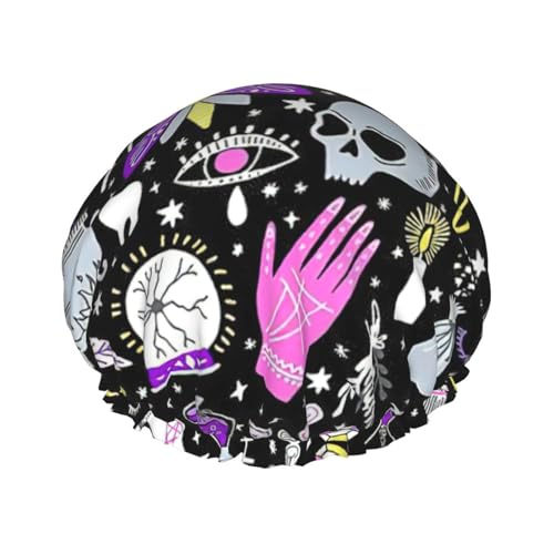 Magic Witch Witchcraft Bohemian Drawing Print Reusable Bath Shower Caps For Women Long Hair,Double Layer Bathing Shower Hat von rannsut