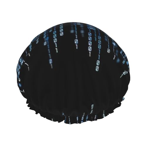 The Blue Binary Print Wiederverwendbare Bade-Duschhauben für Frauen mit langem Haar, doppellagiger Bade-Duschhut von rannsut