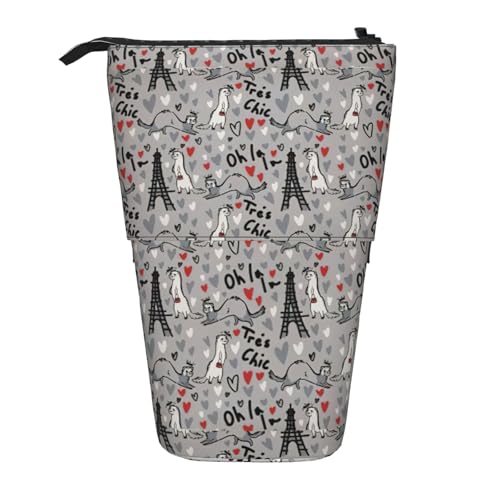 rannsut Französisches modisches Modell Frettchen Druck Teleskop-Bleistifttasche Stifthalter Organizer Kosmetiktasche für Damen und Herren von rannsut