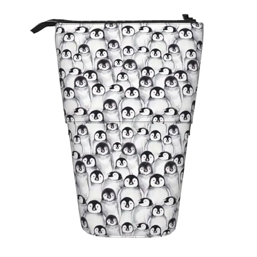 rannsut Niedliches Pinguin-Skizzendruck, Teleskop-Federmäppchen, Stifthalter, Organizer, Kosmetiktasche für Damen und Herren von rannsut