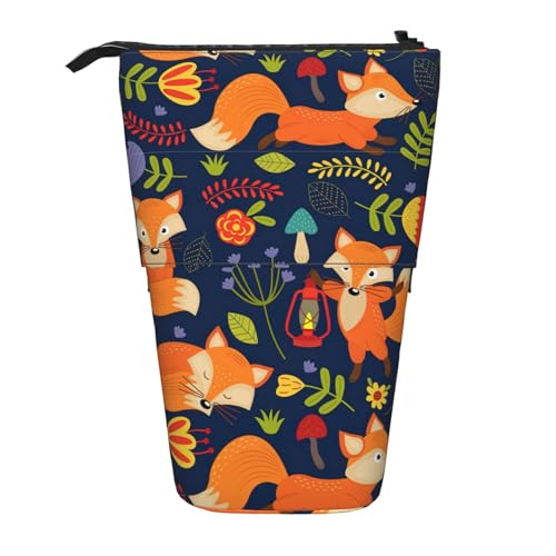 rannsut Niedliches Tier-Fuchs-Blumendruck, Teleskop-Federmäppchen, Stifthalter, Organizer, Kosmetiktasche für Damen und Herren von rannsut