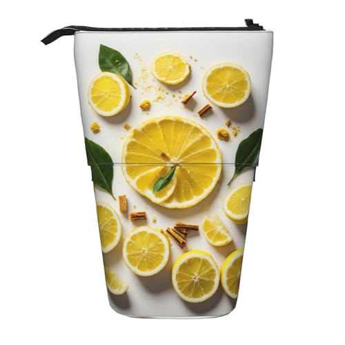 rannsut Teleskop-Bleistifttasche, Stiftehalter, Organizer, Kosmetiktasche, für Damen und Herren, Gelb mit Zitronenmuster von rannsut