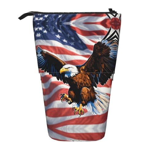 rannsut Teleskop-Federmäppchen mit Adler mit USA-Flagge, Stifthalter, Organizer, Kosmetiktasche für Damen und Herren von rannsut