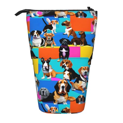 rannsut Teleskop-Federmäppchen mit Beagle-Muster, Stifthalter, Organizer, Kosmetiktasche für Damen und Herren von rannsut
