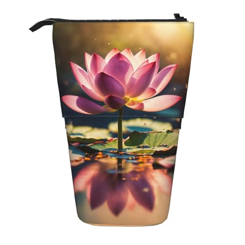 rannsut Teleskop-Federmäppchen mit Lotusblumen, rosa Druck, Stiftehalter, Organizer, Kosmetiktasche für Damen und Herren von rannsut