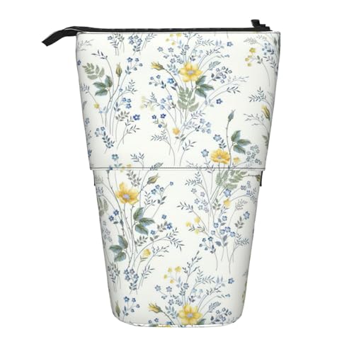 rannsut Teleskop-Federmäppchen mit blauem Blumenmuster, Rosenmuster, Stiftehalter, Organizer, Kosmetiktasche für Damen und Herren von rannsut