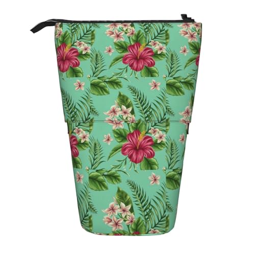 rannsut Teleskop-Federmäppchen mit tropischen Blättern und Blumen, Stiftehalter, Organizer, Kosmetiktasche für Damen und Herren von rannsut