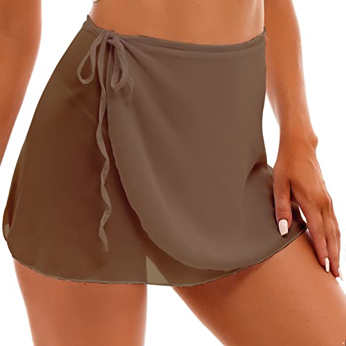 ranrann Damen Ballett Wickelrock Kurz Elegant Tanzrock Chiffon Rock Verstellbar Wrap Skirt Minirock Ballett Tanzbekleidung A Hell Braun M von ranrann