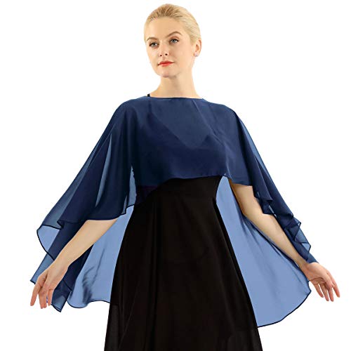 ranrann Damen Bolero Elegant Jacke Poncho Chiffon Schal Schulterjacke Stola Schultertuch Tops zum Festkleid Abendkleid Brautkleid Navy Blau One Size von ranrann