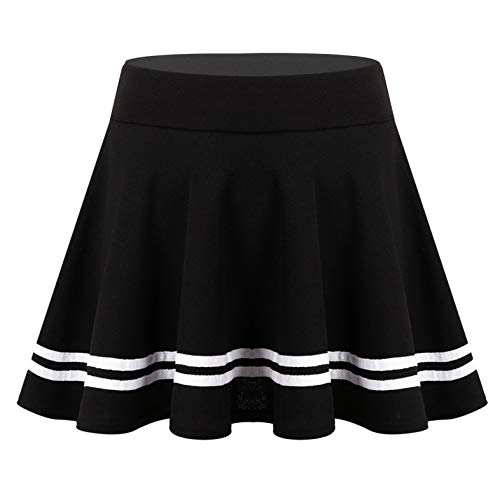ranrann Damen Faltenrock Minirock Ausgestellter Rock Kurz Gestreift Hohe Taille Skirt Stretch Frauen Skaterrock Röckchen Casual Partys Schule Outfits Schwarz M von ranrann