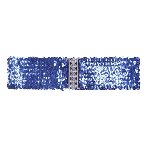 ranrann Damen Glitzernde Taillengürtel Gürtel Belt mit Metall Schnallen Stretch Pailletten Party Tanz Bühnen Performance Accessoire Blau B OneSize von ranrann