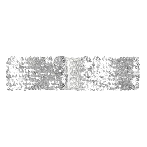 ranrann Damen Glitzernde Taillengürtel Gürtel Belt mit Metall Schnallen Stretch Pailletten Party Tanz Bühnen Performance Accessoire Silber B OneSize von ranrann