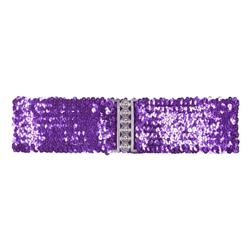 ranrann Damen Glitzernde Taillengürtel Gürtel Belt mit Metall Schnallen Stretch Pailletten Party Tanz Bühnen Performance Accessoire Violett B OneSize von ranrann