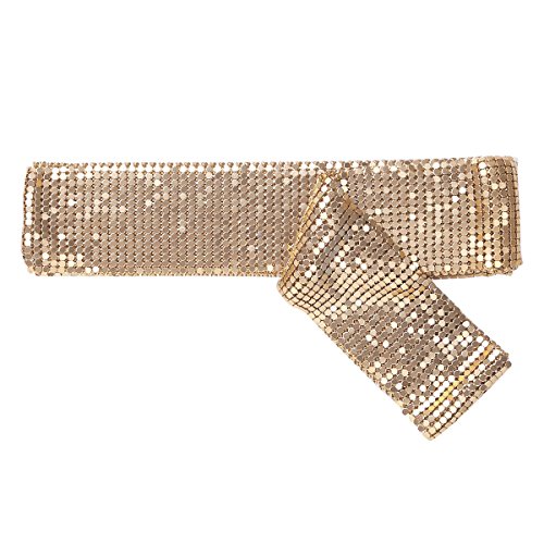 ranrann Damen Glitzernder Schal Halstuch Metallic mit Strass Lange Kette Krawatte Schmuck Zubehör für Party Show Silvester Performance Gold One_Size von ranrann