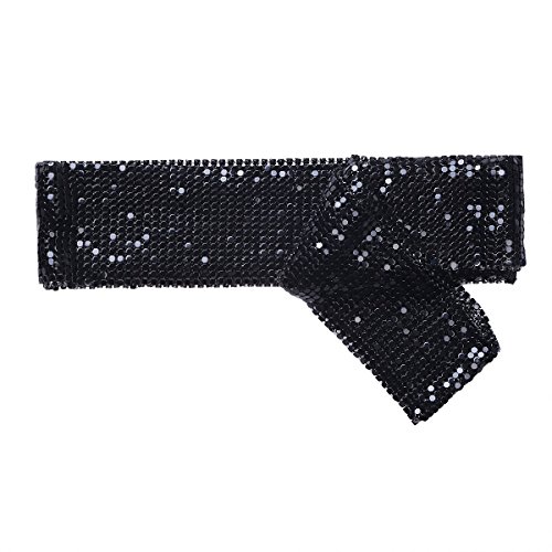 ranrann Damen Glitzernder Schal Halstuch Metallic mit Strass Lange Kette Krawatte Schmuck Zubehör für Party Show Silvester Performance Schwarz One_Size von ranrann