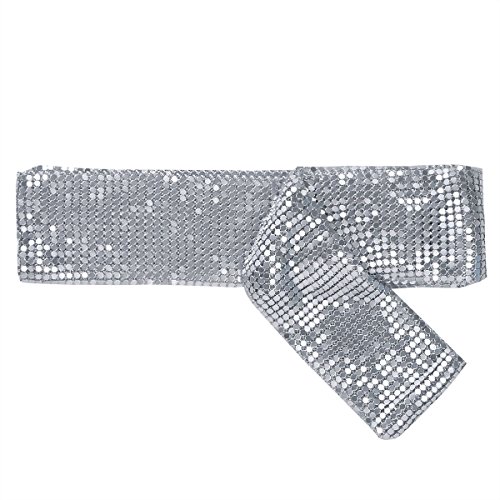 ranrann Damen Glitzernder Schal Halstuch Metallic mit Strass Lange Kette Krawatte Schmuck Zubehör für Party Show Silvester Performance Silber One_Size von ranrann