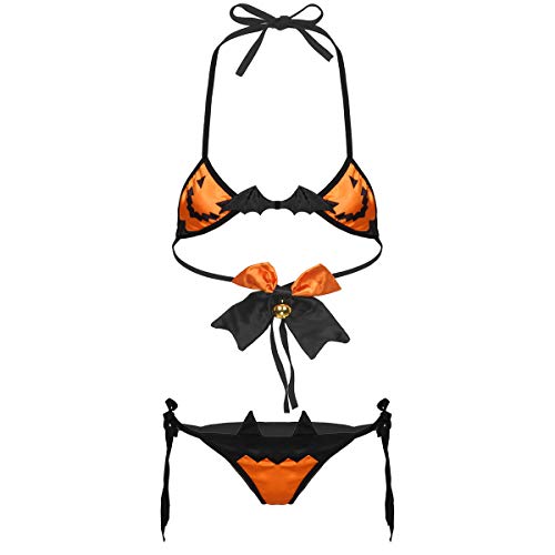 ranrann Damen Halloween Sexy Unterwäsche Bikini Set Dessous Teufelchen Reizwäsche Lingerie Bikini Oberteil Mini String Tanga Rollenspiel Kostüm Typ A OneSize von ranrann