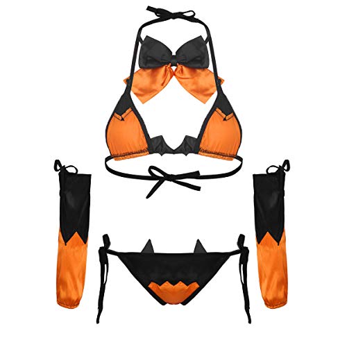 ranrann Damen Halloween Sexy Unterwäsche Bikini Set Dessous Teufelchen Reizwäsche Lingerie Bikini Oberteil Mini String Tanga Rollenspiel Kostüm Typ C OneSize von ranrann