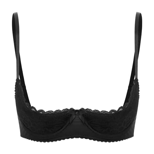 ranrann Damen Sexy Büstenhebe Hebe BH Push Up mit Bügel Offen Bra Spitzen Bustier Offene Brust Durchsichtig Erotische Ouvert Dessous Reizwäsche Top Typ_G_Schwarz M von ranrann