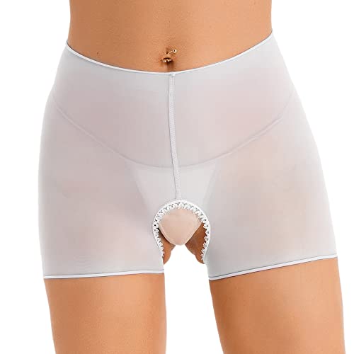 ranrann Damen Sexy Unterhose Mesh Slip Ouvert Dessous Offen Schritt Hipster Panty Boxershorts Durchsichtig Unterwäsche Reizwäsche Weiß Einheitsgröße von ranrann