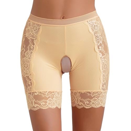 ranrann Damen Slip Ouvert Offener Schritt Unterhose Briefs Höschen Boxershorts Sexy Spitzen Shorts Erotik Unterwäsche Dessous Reizwäsche Durchsichtig Nackt W XXL von ranrann