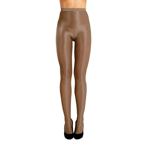 ranrann Damen Strumpfhosen Pantyhose Stockings mit Füße Seidenstrümpfe T-Band verstärkter Schritt Öl hell Strümpfe Legging Braun One_Size von ranrann