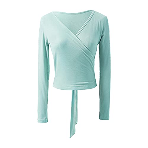 ranrann Damen Tanzjacke Ballett Jacke Oberteil Wickeljacke Strickjacke Bolero Langarm Cardigan Ballettjacke Training Tanz Outfits Hellgrün L von ranrann