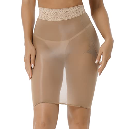 ranrann Damen Transparent Minirock Eng Sexy Rock Kurz Nylon Unterrock High Waist Erotisch Unterwäsche Nachtwäsche Stretch Hautfarbe One Size von ranrann