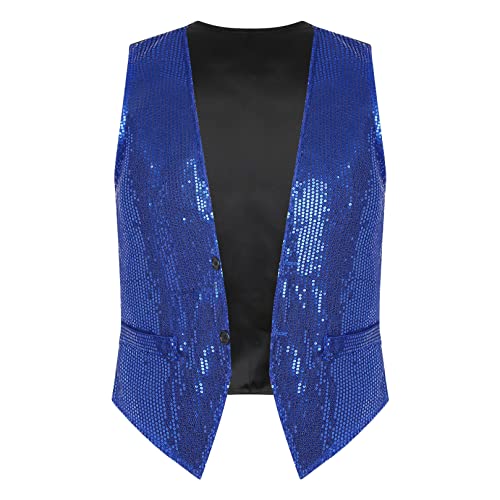 ranrann Herren Pailletten Weste Ärmellos Jacke Mantel Anzugweste Erwachsene Disco Tanz Silvester Fasching Karneval Kostüm Royal Blau L von ranrann