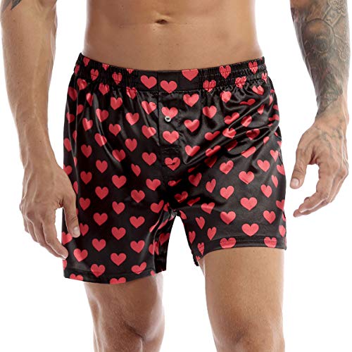 ranrann Herren Boxershorts Schlafhose Kurze Hose Herzchen Muster mit Gummizug Unterwäsche Nachtwäsche Glatt Lässig Freizeit Schwarz Large von ranrann