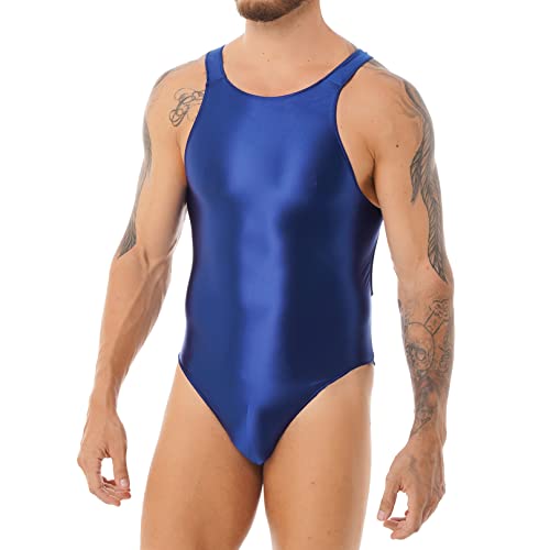 ranrann Herren Einteiler Badeanzug Schwimmanzug Ärmellos Bodysuit Trikot Leotard Swimsuit mit Cut Out Sommer Badebekleidung Swimwear Blau XL von ranrann