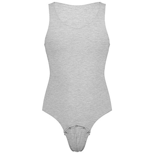 ranrann Herren Einteiler Body Bodysuit Muskel Shirt Top Weste mit Knöpfe im Schritt Ärmellos Unterhemd Männerbody Sexy Catsuit Fitness Sport Kleidung Grau XXL von ranrann