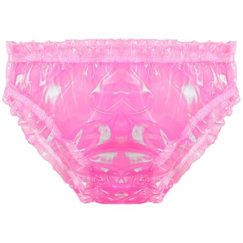 ranrann Herren Glänzend Slip Sissy Höschen Dessous Rüschen Unterhose Briefs Durchsichtig Unterwäsche Nachtwäsche Hot Pink XL von ranrann