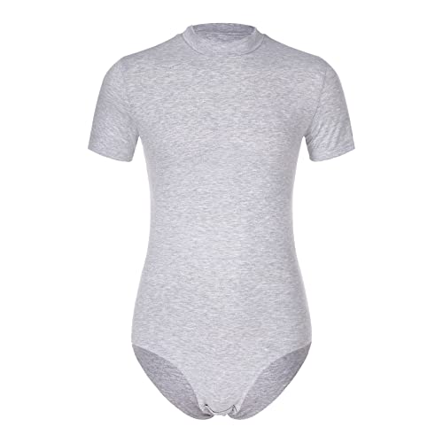 ranrann Herren Overall Einteiler Body Kurzarm Umterhemd Shirt Baumwolle Unterwäsche Erwachsene Strampler Pyjama Rundhals Slim Fit Stretch Nachtwäsche Grau B XXL von ranrann