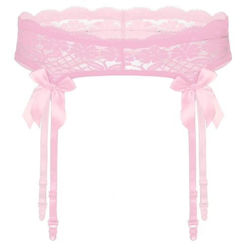 ranrann Herren Spitze Strapshalter Strapsgürtel Strumpfhalter Sexy Unterwäsche Sissy Dessous Lingerie Reizwäsche Transparent Männer Hosenträger Erotik Gogo Clubwear Rosa OneSize von ranrann