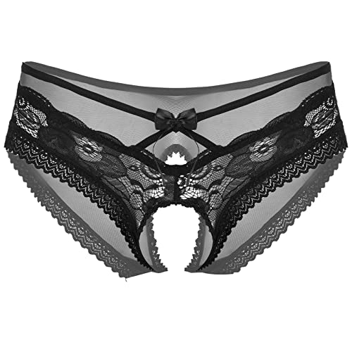 ranrann Herren Spitze Unterhose Hipster Panty Sissy Slip Höschen Dessous Sexy Unterwäsche Reizwäsche Lingerie Durchsichtig Schwarz B L von ranrann