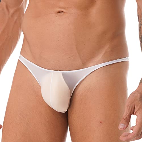 ranrann Herren String Tanga Sexy Slips Höschen Bikinihose Trunks Thong Nylon Unerwäsche Einfarbig Badeslip Badehose Low Rise Weiß M von ranrann