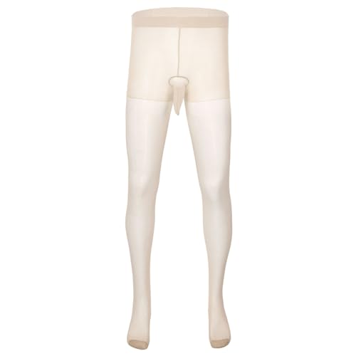 ranrann Herren Strumpfhosen Sexy Leggings Pantyhose Durchsichtig Nylon Tight Hose mit Penishülle Unterwäsche Nachtwäsche Sexy Beige One_Size von ranrann