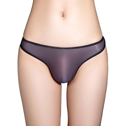 ranrann Herren Transparent String Tanga Sexy Unterhose Mini Slip Briefs Trunks Nylon Ouvert Dessous Unterwäsche Stretch Niedrige Taille O Dunkelgrau&Schwarz Einheitsgröße von ranrann