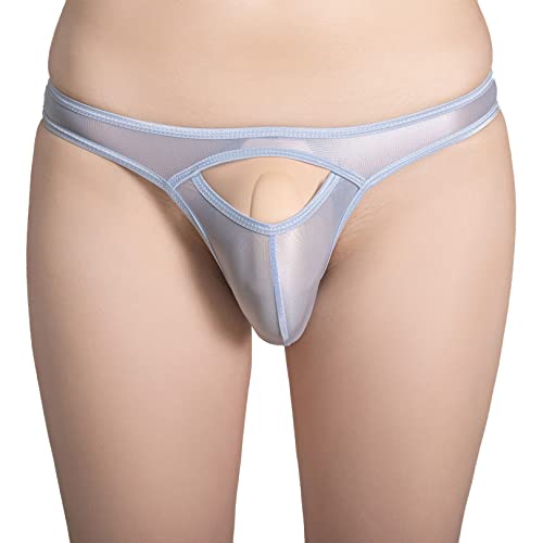 ranrann Herren Transparent String Tanga Sexy Unterhose Mini Slip Briefs Trunks Nylon Ouvert Dessous Unterwäsche Stretch Niedrige Taille B Hell Blau Einheitsgröße von ranrann