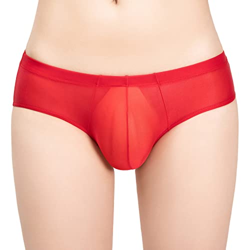 ranrann Herren Transparent String Tanga Sexy Unterhose Mini Slip Briefs Trunks Nylon Ouvert Dessous Unterwäsche Stretch Niedrige Taille F Rot Einheitsgröße von ranrann