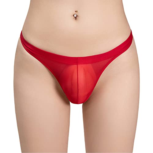 ranrann Herren Transparent String Tanga Sexy Unterhose Mini Slip Briefs Trunks Nylon Ouvert Dessous Unterwäsche Stretch Niedrige Taille G Rot Einheitsgröße von ranrann