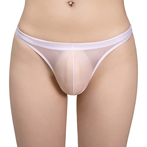 ranrann Herren Transparent String Tanga Sexy Unterhose Mini Slip Briefs Trunks Nylon Ouvert Dessous Unterwäsche Stretch Niedrige Taille G Weiß Einheitsgröße von ranrann