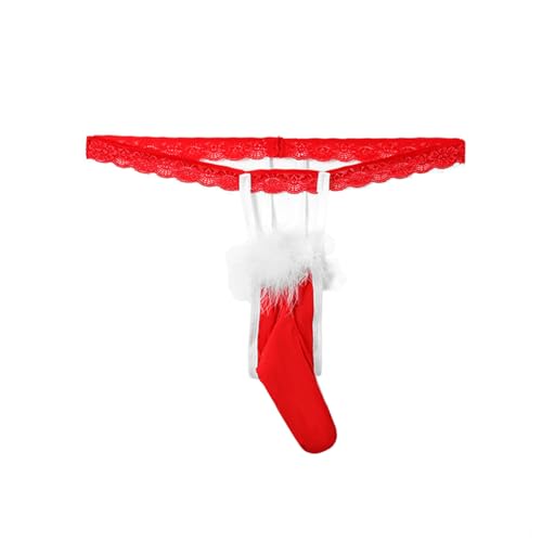 ranrann Herren Weihnachten Slip C-String Tanga Samt Ausbuchtung Beutel Penis Hülle Unterwäsche Lustige Dessous Ouvert Lingerie Sexy Rot F One Size von ranrann